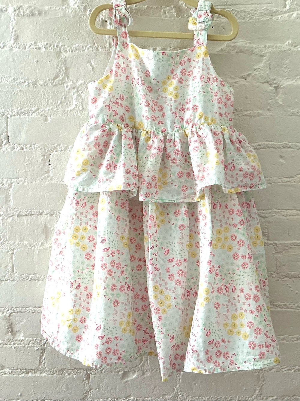 Tahari Girls Floral Butterfly Print Sundress Tiered Cotton Summer Party Size 8